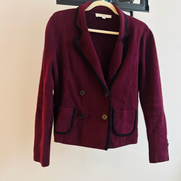 LOFT Burgundy Double-Breasted Blazer - Picture 8 of 9